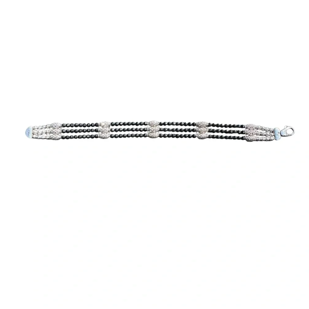 Black Beaded Bracelet with Silver Accents